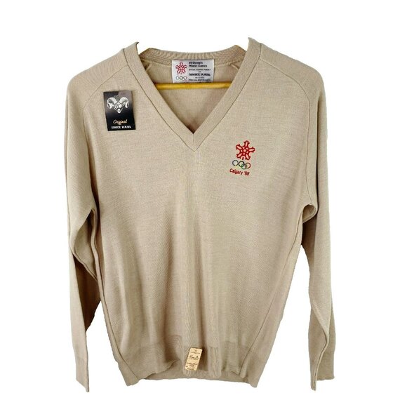 Vintage 1988 Calgary Winter Olympic Sweater Mens Size Medium Tan NEW NWT - Picture 1 of 5